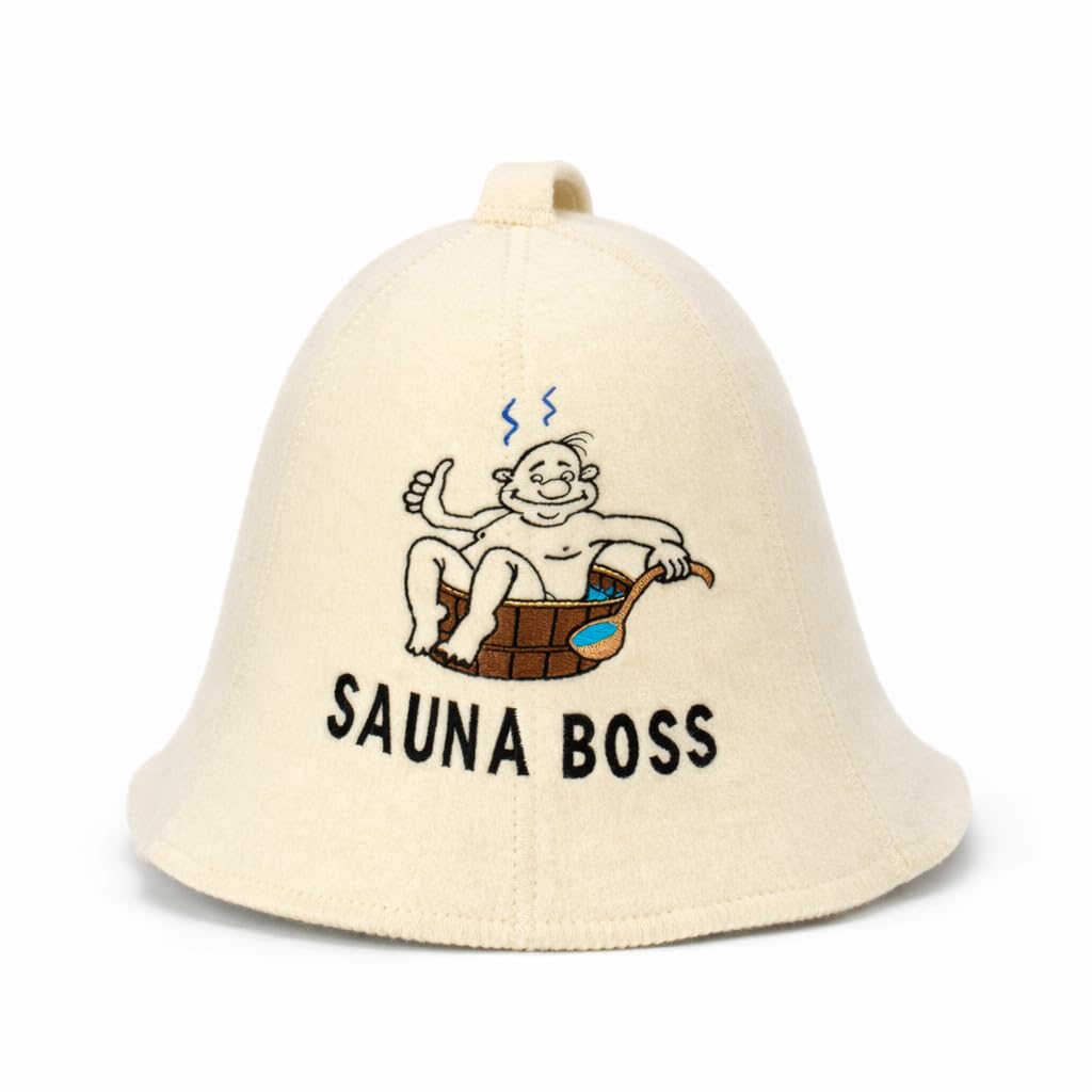Natural Textile Sauna Hat 'Sauna Boss' White - 100% Organic Wool